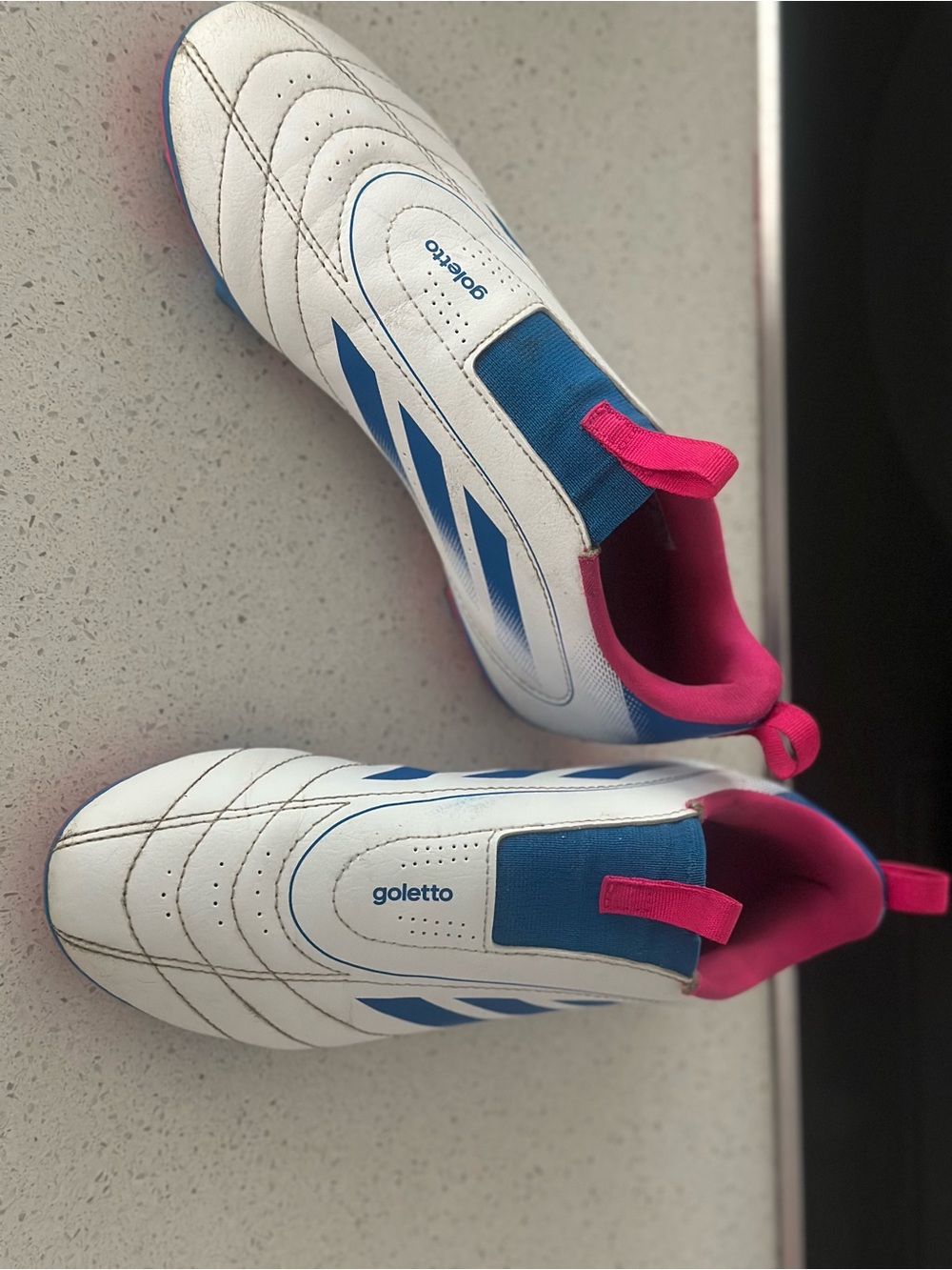 adidas Kids White Blue Sneakers with Pink Accents